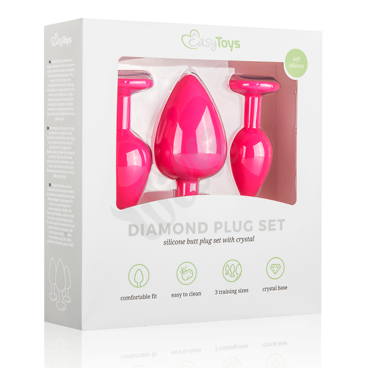 Sada análních kolíků Silicone Butt Plug with Diamond - Pink