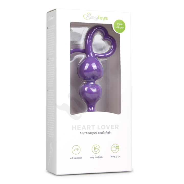 Anální kolík Purple Anal Beads Heart Handle