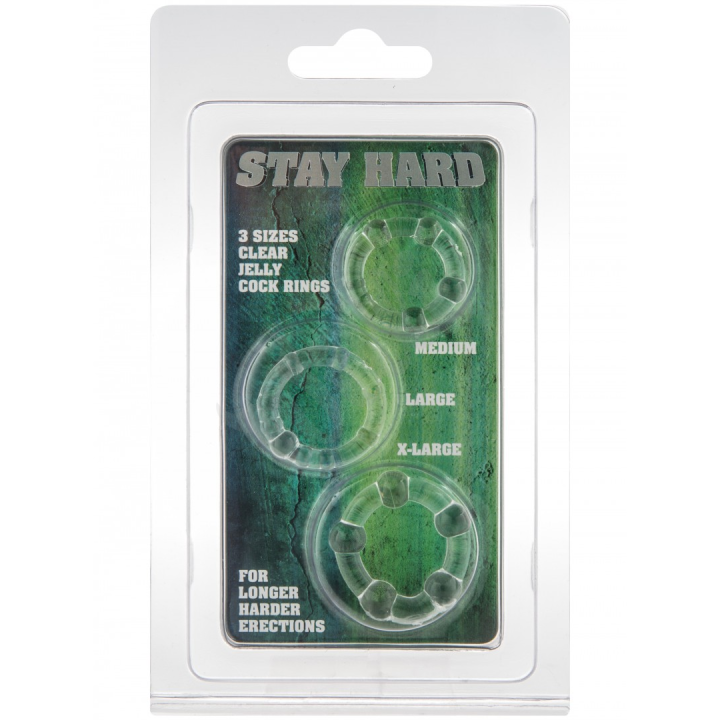 Sada 3 erekčních kroužků v transparentní barvě - Stay Hard Three Rings