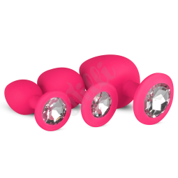 Sada análních kolíků Silicone Butt Plug with Diamond - Pink